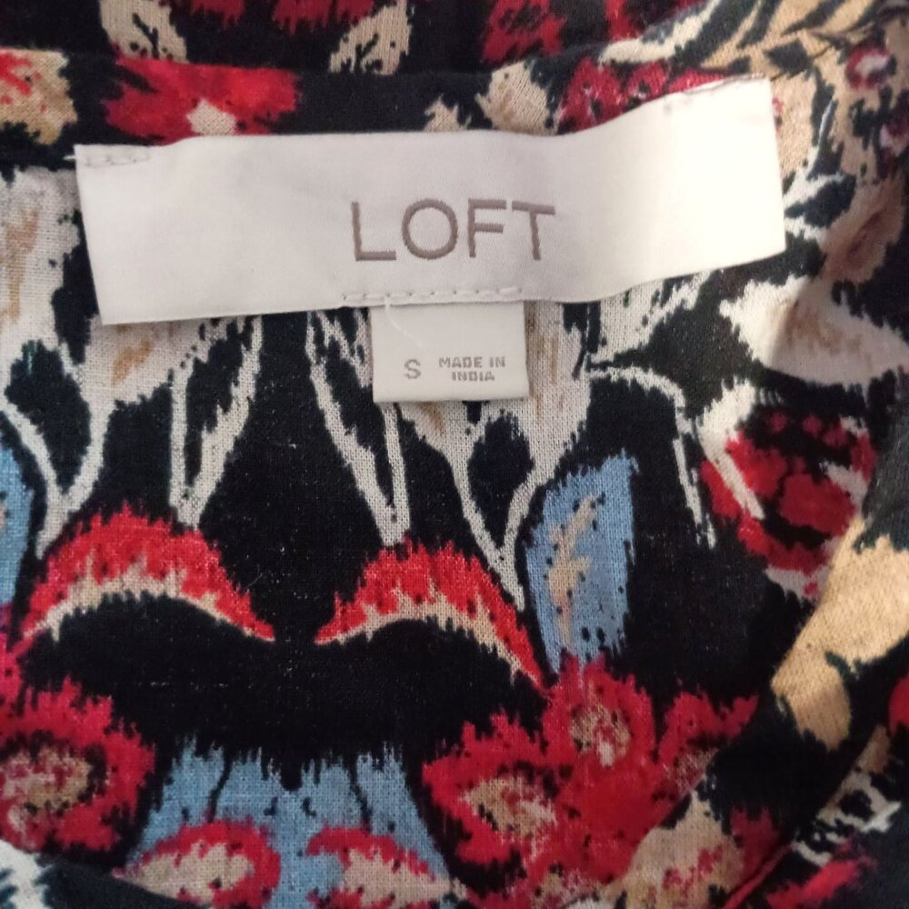 Ann Taylor LOFT Floral Print Cotton Blouse Scalloped Yoke Long Sleeve Top Women - Picture 3 of 6